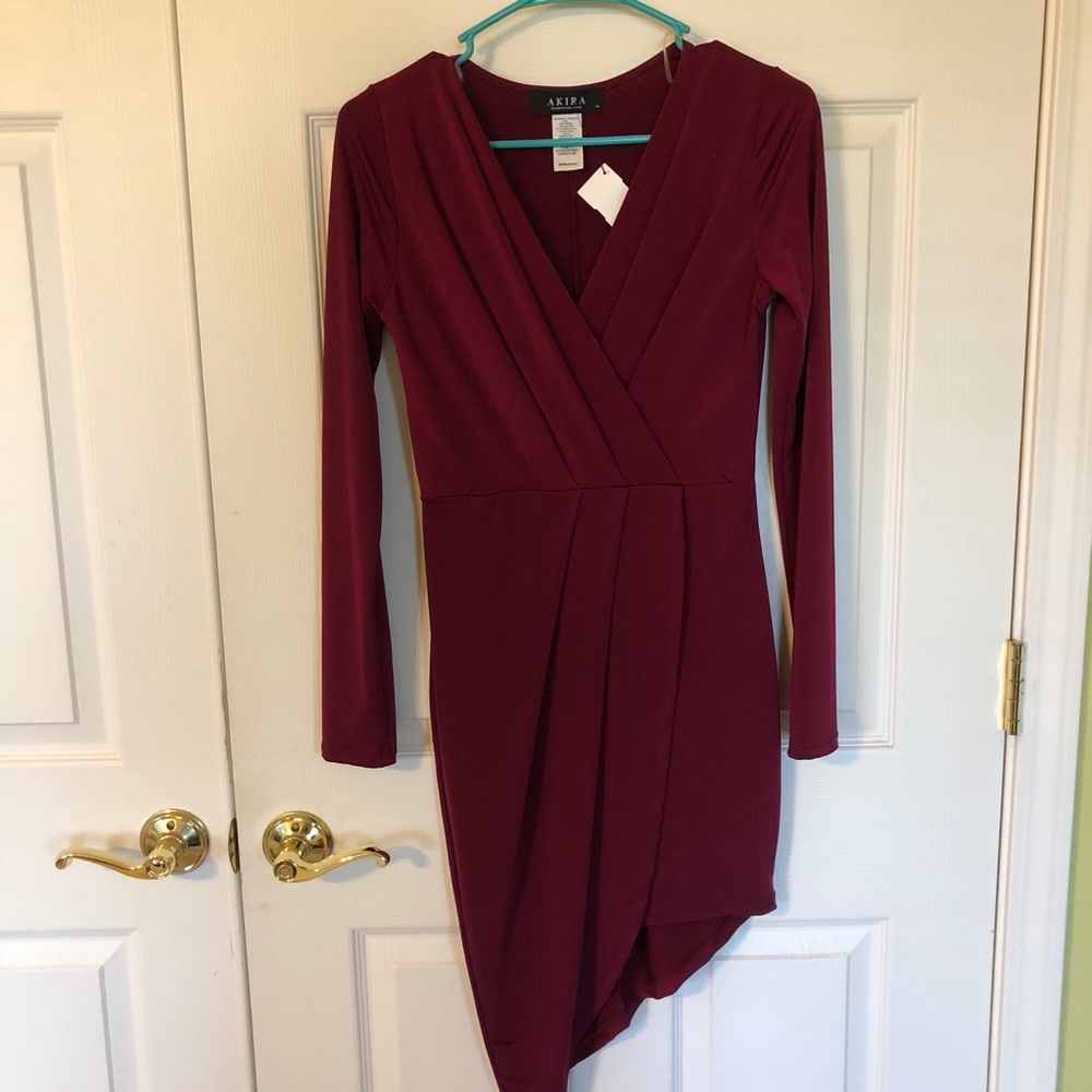 AKIRA burgundy long sleeve wrap dress
